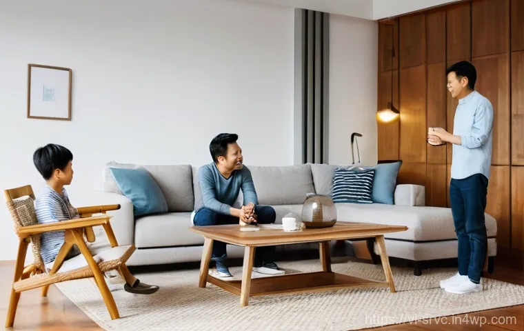 AI 집사 서비스의 사용자 교육 방법 - **Prompt:** A modern and spacious Vietnamese living room, filled with warm, inviting light. A young ...