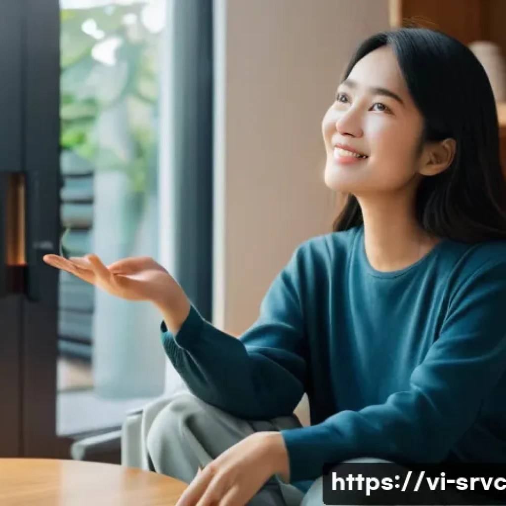 AI 집사 서비스의 언어 지원 기능 - **Prompt 1: A Vietnamese woman enjoying personalized AI assistance in her smart home.** "A seren...
