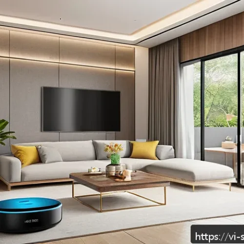 Home 33 AI 집사 서비스의 설치 및 설정 가이드 - A modern Vietnamese smart home interior featuring an AI Butler device seamlessly integrated with var...
