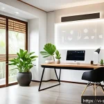 Home 18 AI 집사 서비스와 IoT의 관계 - A modern Vietnamese smart home interior showcasing automated lighting systems that adjust brightness...